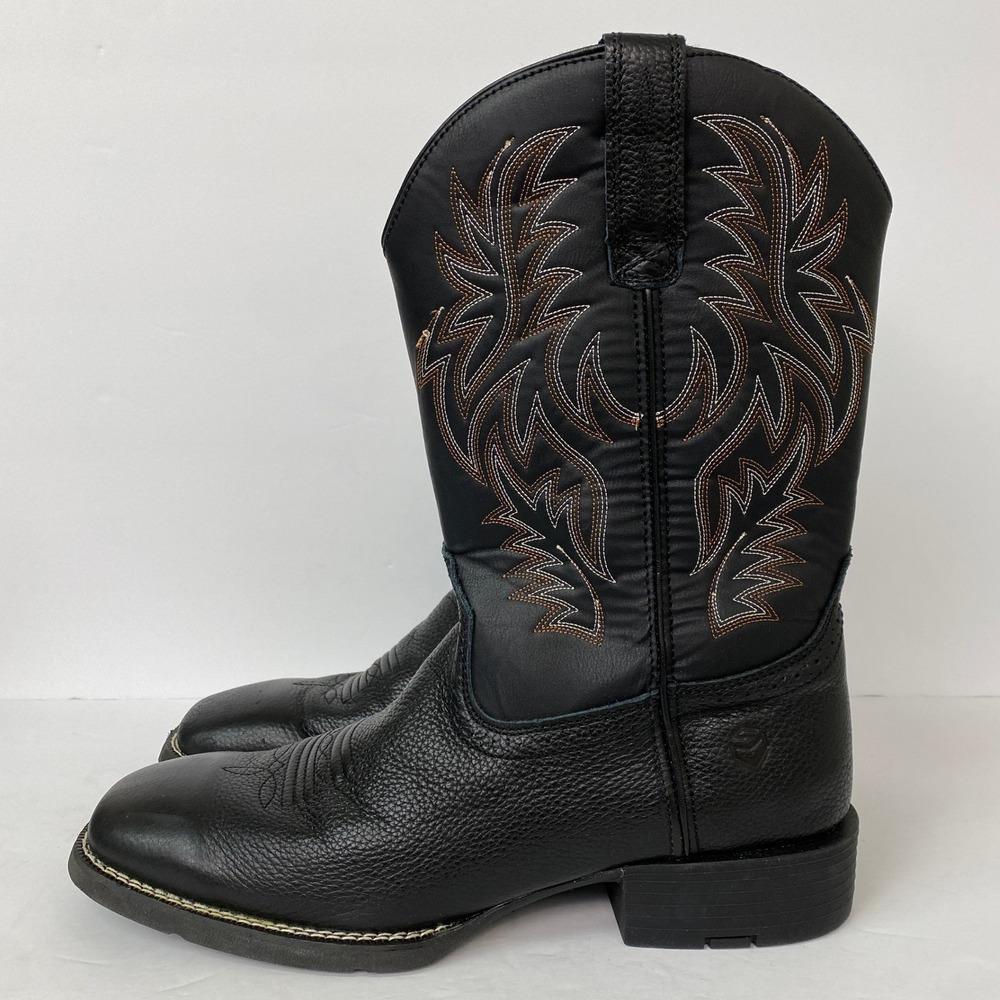 Sureway, Mens Black Leather Western Cowboy Work Boots Square Toe 1009-2 Size 12 - Picture 5 of 9